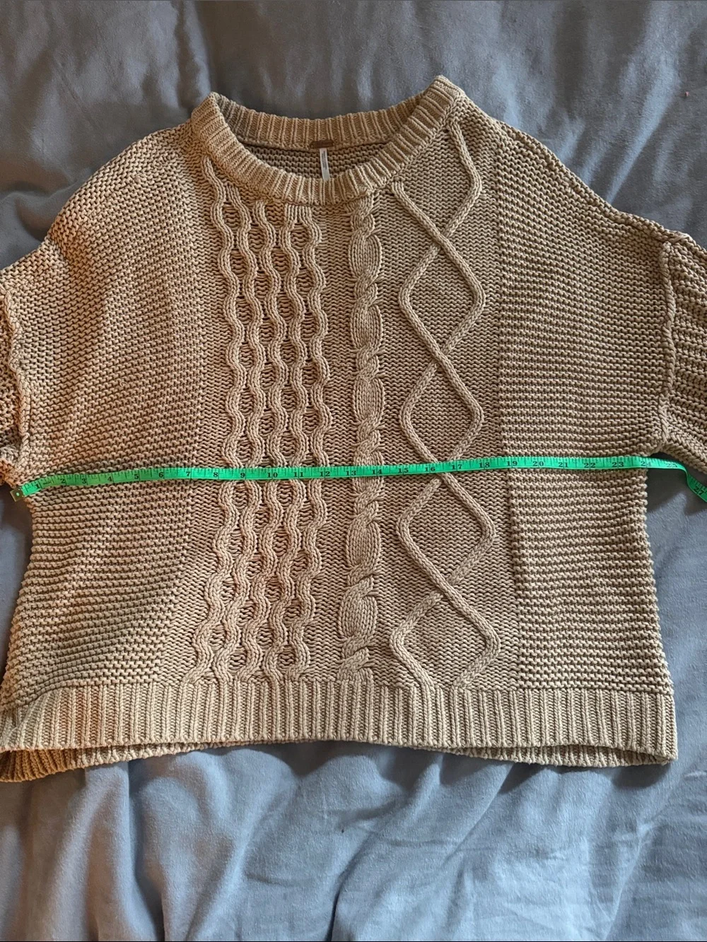 Free People Dream Cable Crewneck Sweater - Classic Camel